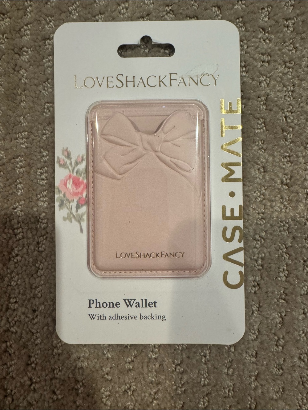 LoveShackFancy Blush Pink Bow Phone Wallet Adhesive Card Holder